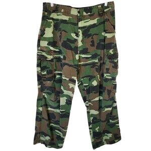 Plugg Jeans Men’s Camo Cargo Pants 38x32 Green Woodland Military Utility Pockets